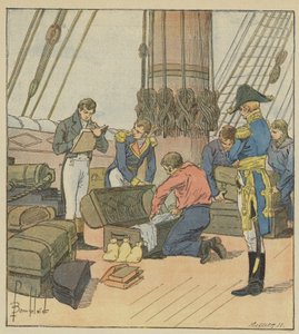 Det engelske admiralitetet tar opp Napoleons bagasje av after Louis Charles Bombled