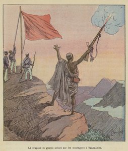Krigsflagget vaier over fjellene i Tananarive av after Louis Charles Bombled