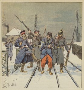 Kvartermesteren Papot, såret og tatt til fange, blir skammelig slått av en prøyssisk offiser av after Louis Charles Bombled