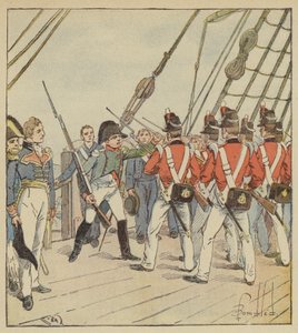 Keiseren beordrer øvelsen av soldatene fra Bellerophon av after Louis Charles Bombled