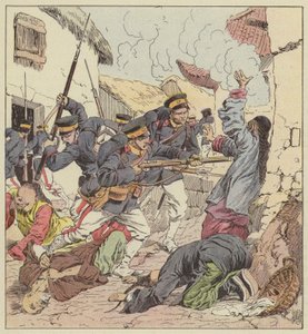 Japanerne massakrerer kineserne ved Port Arthur av after Louis Charles Bombled