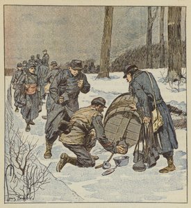 Soldatene til marinesoldatene fyller boksene sine med en tønne rom av after Louis Charles Bombled