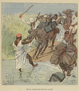 Muldyr som nekter å krysse en gue av after Louis Charles Bombled