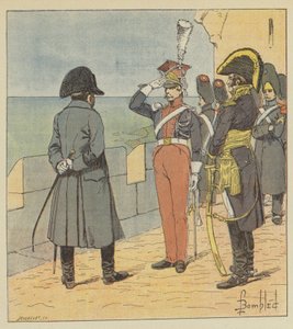 Napoleon tar imot Piotrowski på øya Elba av after Louis Charles Bombled