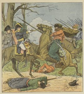 Napoleon overrasket Brienne av kosakkene av after Louis Charles Bombled