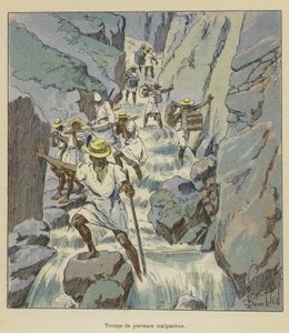 Troppen av malagasiske bærere av after Louis Charles Bombled