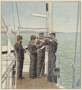 Japanske utkikksposter ser på Port-Arthur-flåten av after Louis Charles Bombled