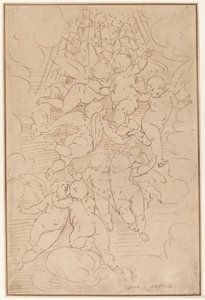 En gruppe engler i ære av after Luca Cambiaso Italian 17th Century