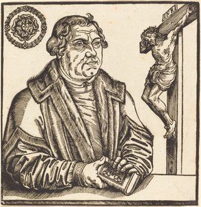 Martin Luther, Halvlengde til venstre med en bok i hendene av after Lucas Cranach the Younger