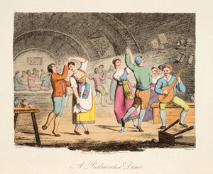 En piemontesisk dans, fra Italian Scenery, som representerer manerer, skikker og fornøyelser i de forskjellige statene i Italia, pub. 1806 (håndfarget gravering)