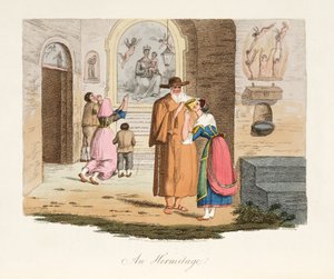 The Hermitage of Capua, fra Italian Scenery, som representerer manerer, skikker og fornøyelser i de forskjellige statene i Italia, pub. 1806 (håndfarget gravering)