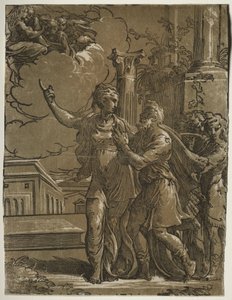 Tiburtine Sibyl og keiser Augustus av after Parmigianino