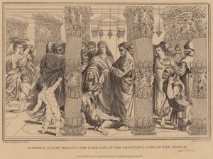 St. Peter og St. Johannes helbreder den lamme mannen, ved den vakre tempelporten, Apg av after Raphael