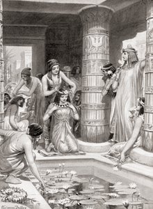 Gjester som ankom middag i det gamle Egypt fikk vann for å vaske føttene og hendene, salvet med duftende olje og kronet med blomsterkranser, fra Hutchinsons History of the Nations, pub