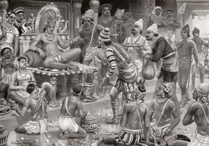 Pulakeshin II, Chalukaya, mottar utsendinger fra Persia ved Badami, fra Hutchinsons History of the Nations, pub.1915