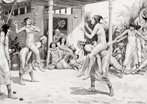 Unge jenter som spiller ball i form av en dans i det gamle Egypt, fra Hutchinsons History of the Nations, pub.1915