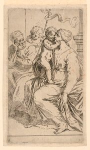 Den hellige familie med Saint John av after Simone Cantarini
