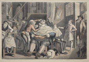 En frisørsalong av after Thomas Rowlandson
