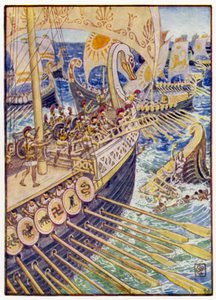 Skipet stormet mot skipet, til de persiske døde strøket dypt som blomster av after Walter Crane