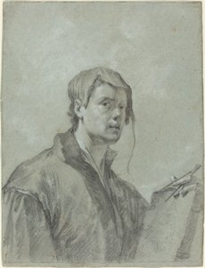En kunstner som holder en bok og kompass av after Willem Drost