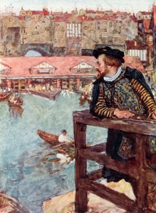 Shakespeare stirrer på vannmøllene under London Bridge av after William Hatherell