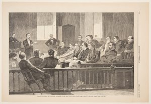 Jurymedlemmer lytter til advokat, Høyesterett, New City Hall, New York av after Winslow Homer