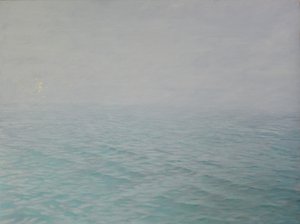 Hvisker i tåken, 2019, olje og bladgull på panel av angus hampel