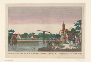 Batteri ved Ouderkerk, 1787 Utsikt over artilleriet på den Buiten Amstel etter Ouderkerk utstilt 1787 (tittel på objekt) Batterier rundt Amsterdam i 1787 (tyske kopier) (serietittel) av anonymous (attributed to)
