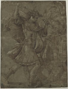 Mann i rustning ved siden av en vogn av assistant of Francesco Salviati
