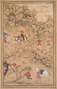Jakt med falker i et landskap (recto) av attributed to Abd al Samad (Persian, c. 1510–1600)