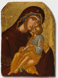 Ikon for Guds mor og spedbarnet Kristus (Virgin Eleousa) av attributed to Angelos Akotantos (Greek, d. 1450)