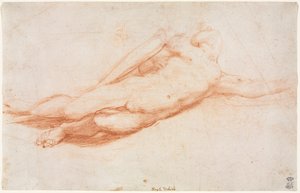 Studie av en fallen soldat (muligens omvendelsen av Saul) (recto) av attributed to Correggio