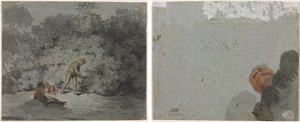 Fagot Gatherer (recto) Studie av et hode sett nedenfra (verso) av attributed to Francisque Millet