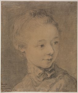 Hodet til en ung jente som snur seg mot høyre av attributed to François Hubert Drouais