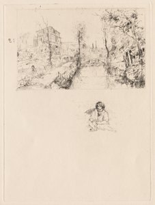 [Landskap med bro og barn] av attributed to Jean Louis Richter