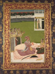 Portrett av Maharaja Savant Singh med konsort, Bani Thani av attributed to Nihal Chand