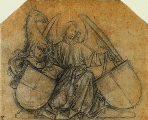 En engel som støtter to skjold av attributed to Nikolaus Gerhaert von Leyden