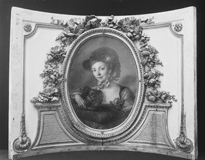Kvinne med en hund en av et sett, 1770-90. av ca. 1775 . French Painter