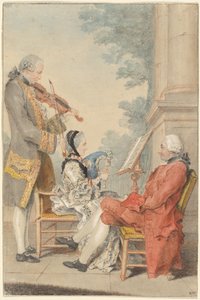Monsieur og Madame Blizet med Monsieur Le Roy skuespilleren av called Carmontelle Louis de Carrogis