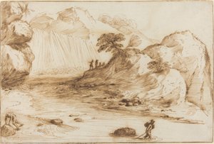 Landskap med en foss av called Guercino Giovanni Francesco Barbieri