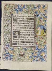 Leaf from a Book of Hours: Angel Chasing a Devil (recto) av circle of Coëtivy Master