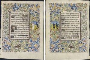 Leaf from a Book of Hours: Angel Chasing a Devil (recto) og Two Devils (verso) av circle of Coëtivy Master