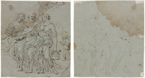Lot og hans døtre (recto) Skisse for Lot og hans døtre (verso) av circle of Pietro da Cortona