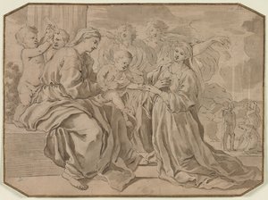 Mystisk ekteskap av St. Catherine av copy after Nicolas Poussin
