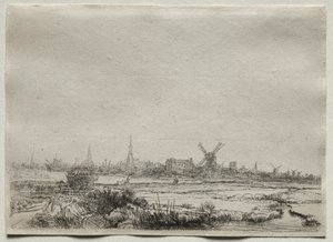 Kopi av utsikt over Amsterdam fra nordvest av copy after Rembrandt van Rijn