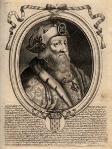 Portrett av Clotaire (Clothaire) I (497 - 561), konge av Neustria og konge av frankerne - Clothar I, konge av frankerne - gravering fra 