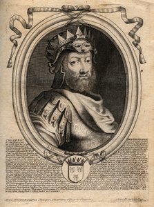 Portrett av Childeric I, kongen av Salians Francs (436-481) - CHILDERIC I King of Salian Franks - gravering fra 