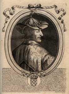 Portrett av Chilperic II (ca. 670 - 721), konge av Neustria - CHILPERIC II konge av frankerne - gravering fra 