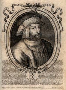 Portrett av Clotaire (Clothaire) II (584 - 628), konge av Neustria og konge av frankerne - Clotaire eller Chlotar II (d.629) Frankenes konge - gravering fra 'Les Augustes Representations de tous les Kings de France fra Pharamond til Louis XIV', Par
