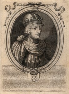 Portrett av Johannes II den gode (1319-1364), konge av Frankrike - Portrett av Johannes II, 'den gode' (1319-64) konge av Frankrike - gravering fra 'Les Augustes Representations de tous les Kings de France fra Pharamond til Louis XIV ', Par av de Larmessin